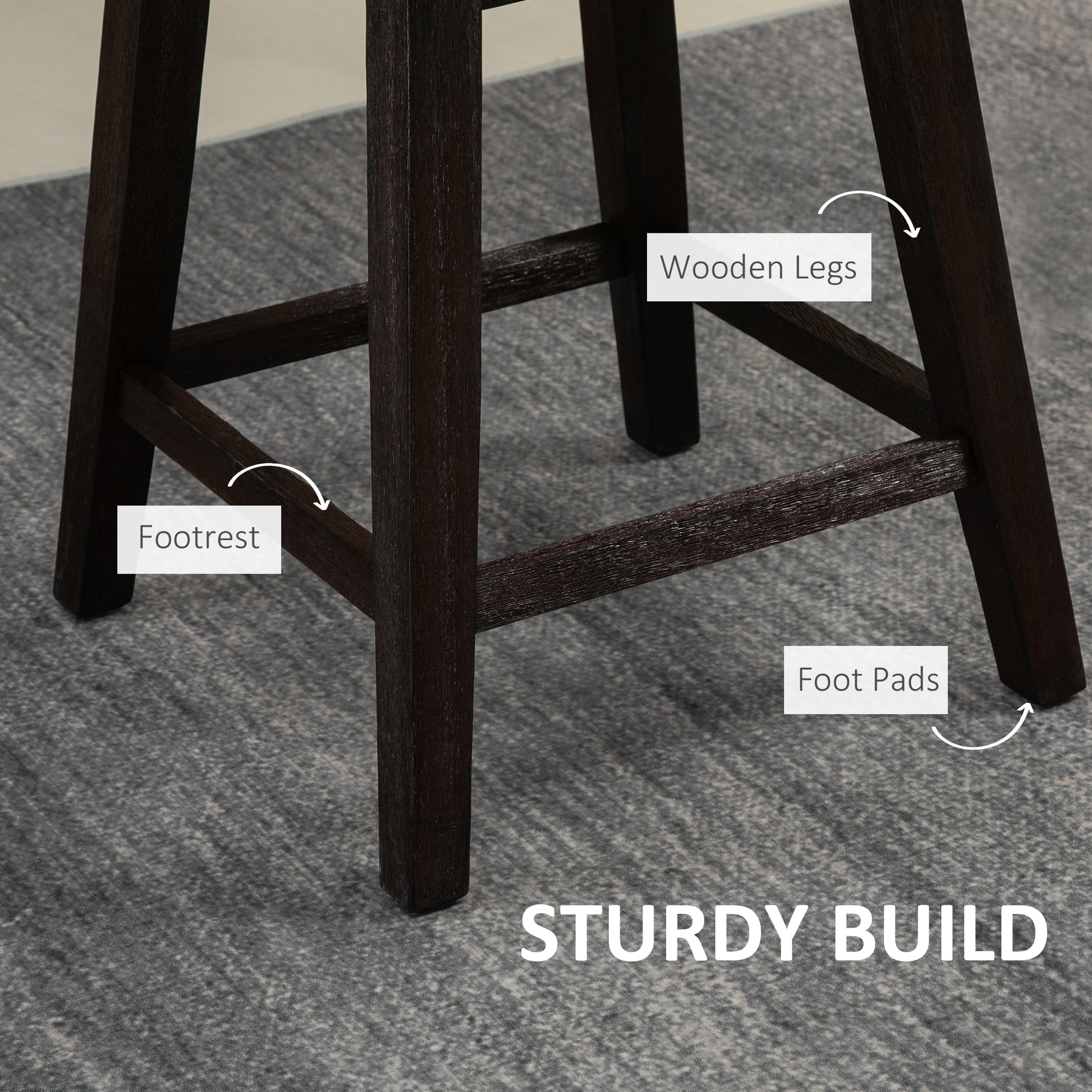 Homcom Counter Height Bar Stools Set Of 2, Fabric Tufted Swivel Barstools 26.5 Inch Seat Height With Rubber Wood Legs And Footrest For Dining Room, Kitchen, Pub, Grey Dark Grey Rubber Wood