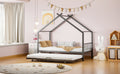 Twin Size Metal House Bed With Twin Size Trundle, Black Twin Black Metal