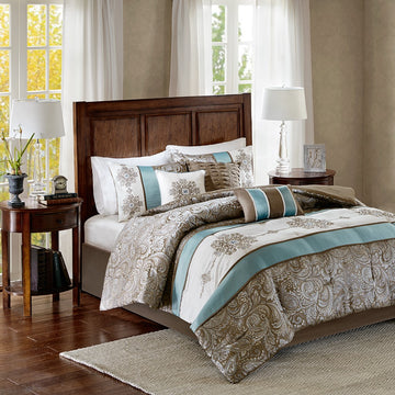 Jacquard 7 Piece Comforter Set Blue Queen Queen Blue Polyester