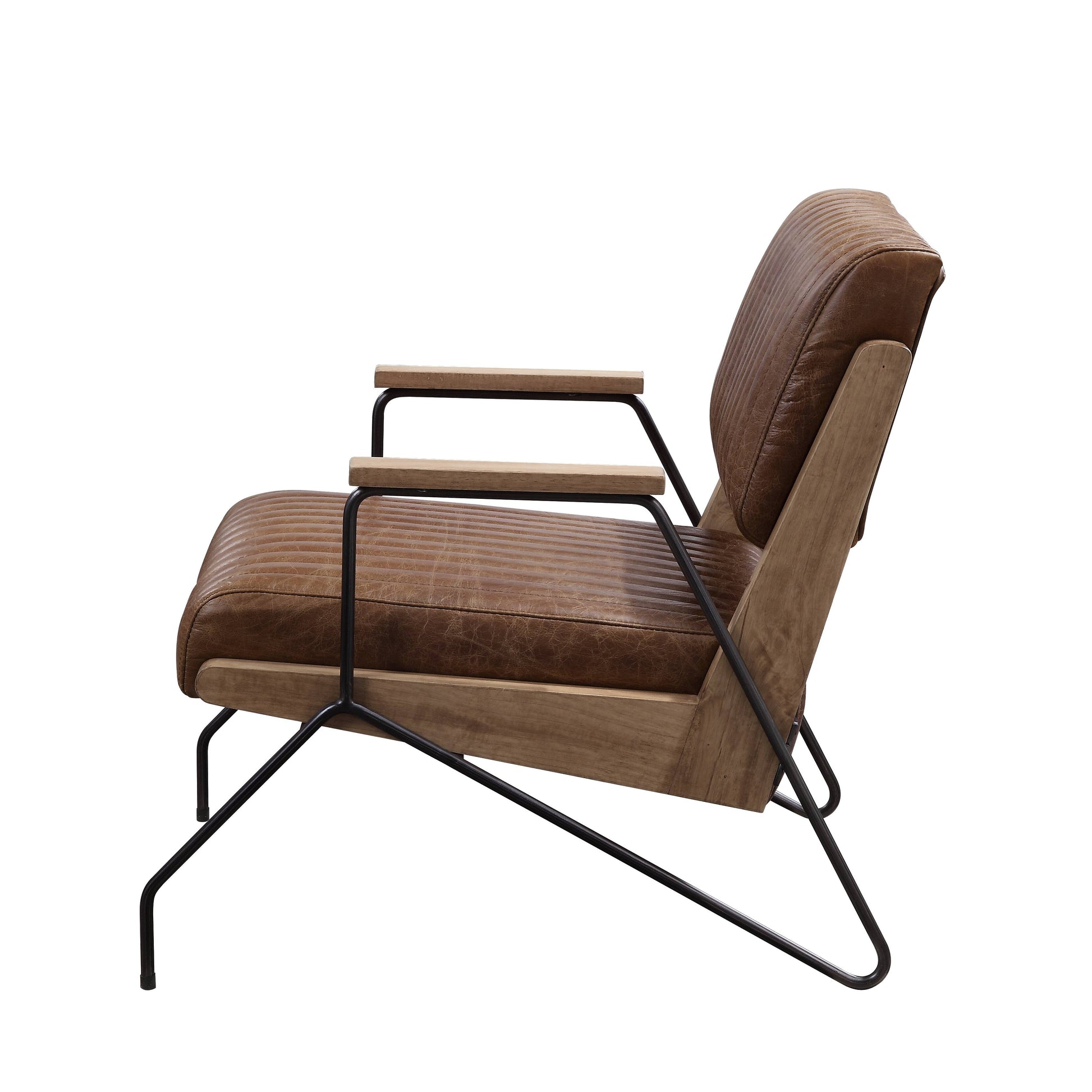 Cocoa And Matt Iron Accent Chair With Metal Leg Brown Primary Living Space Contemporary Genuine Leather