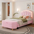 2 Pieces Bedroom Sets Twin Size Flower Shaped Upholstered Led Platform Bed With Storage Ottoman Sherpa Fabric, Pink Twin Pink 2 Piece Set Wood