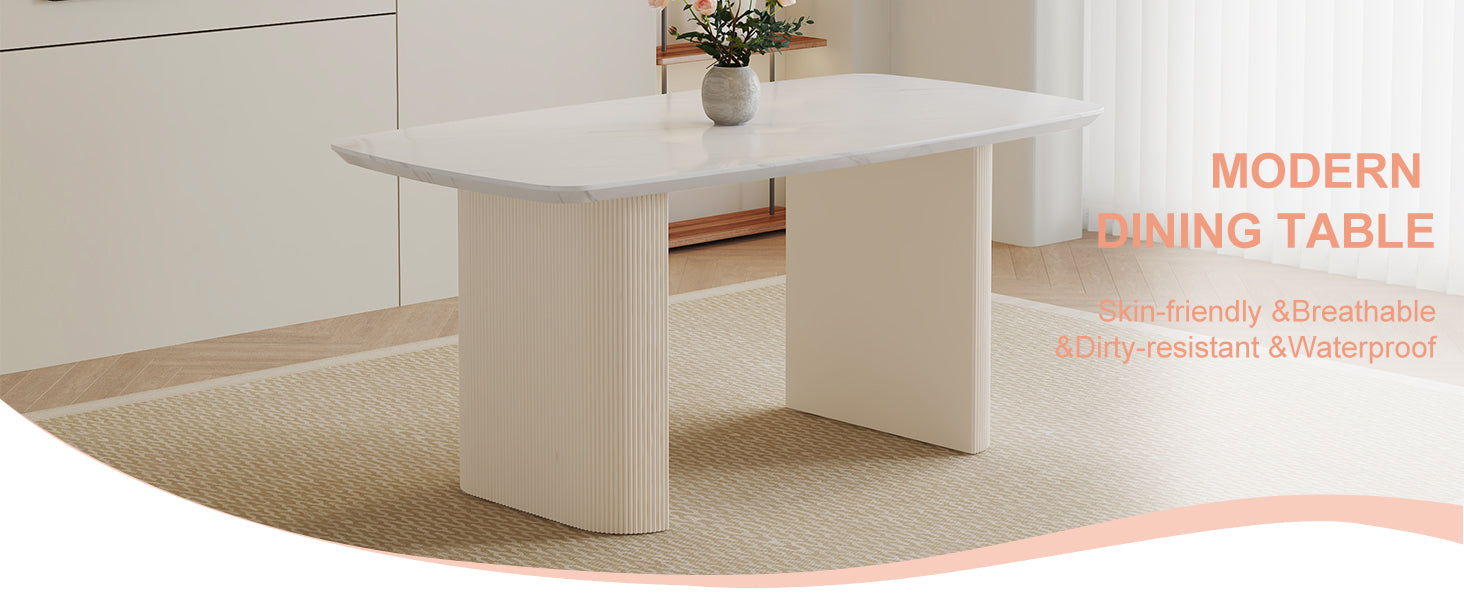 Cream Style Mdf White Dining Table.It Is A Furniture With A Warm And Soft Appearance, Suitable For Creating A Comfortable And Friendly Dining Environment, Suitable For Kitchens, Dining Rooms,Etc. White Mdf