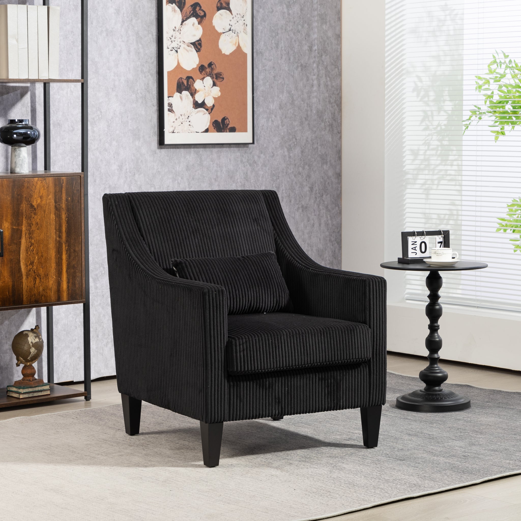 Coolmore Modern Accent Chair,Upholstered Armchair With Scooped Arms For Bedroom,Apartment,Studio,Office,Waiting Room Black Corduroy Black Primary Living Space Foam Corduroy