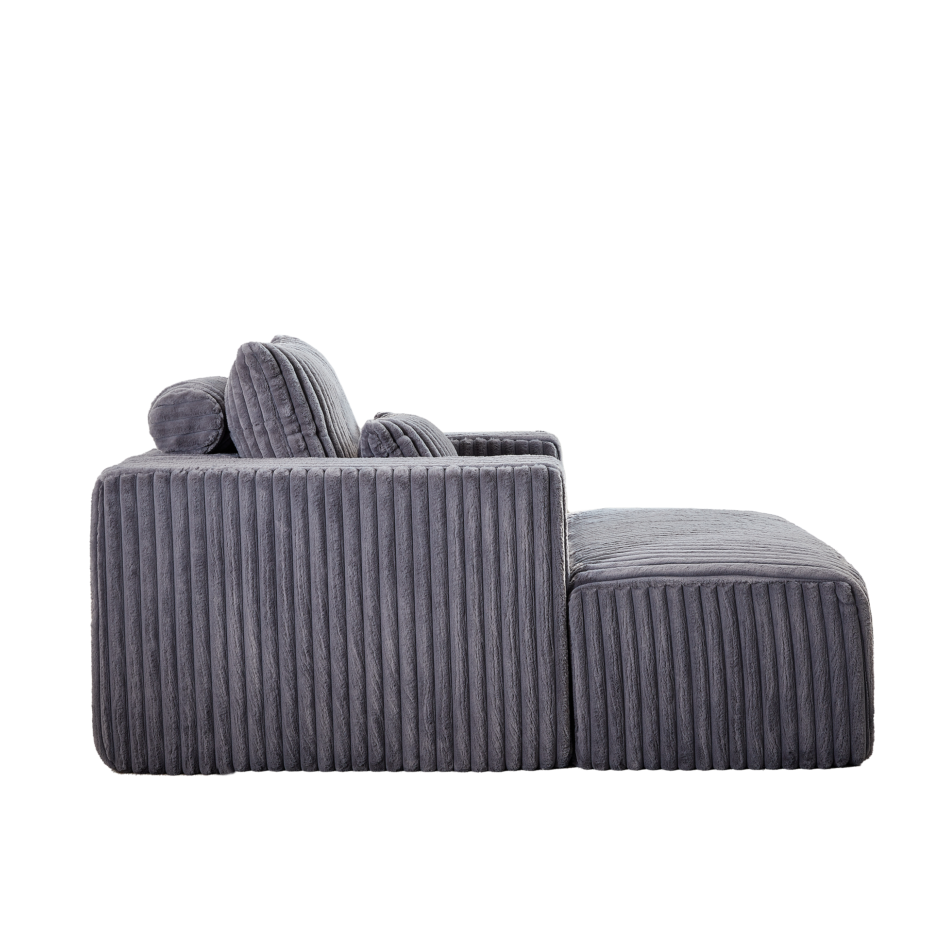 62.5 Inch Corduroy Sponge Sofa Lounge Chair With Removable Footrest,No Assembly Required,Fluffy Modern Sleeper Chair For Indoor Living Room Bedroom Grey Foam Corduroy 1 Seat