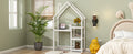 House Shaped Wooden Writing Desk,Kids Study Table,Bookshelf & Toy Storage,White Twin White American Design Pine