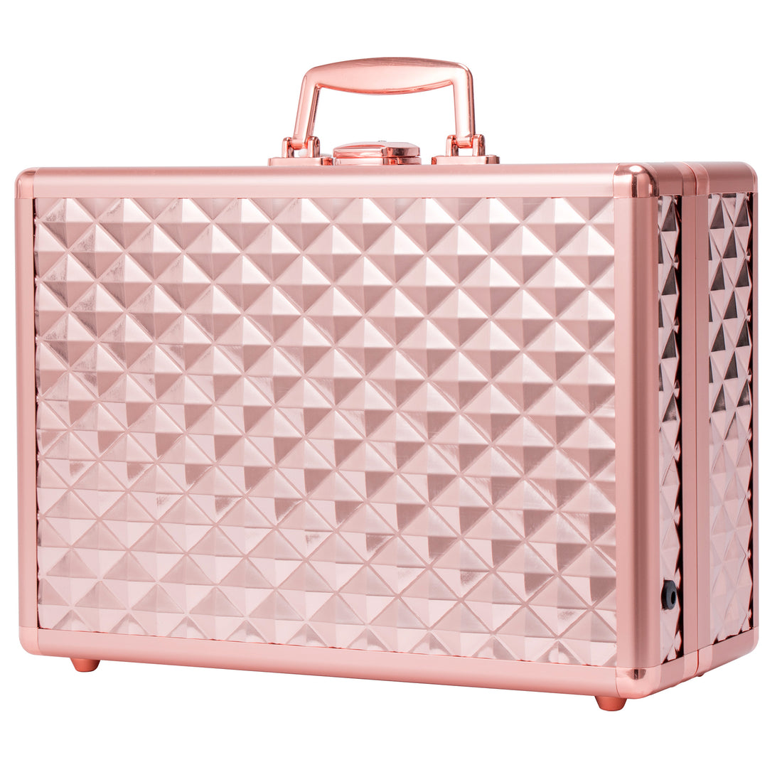 Portable Makeup Case With Led Mirror Travel Makeup Bag Cosmetic Organizer Box With Locks, Brush Holder, Dividers, Rechargeable, Rose Gold Rose Gold Aluminium Alloy