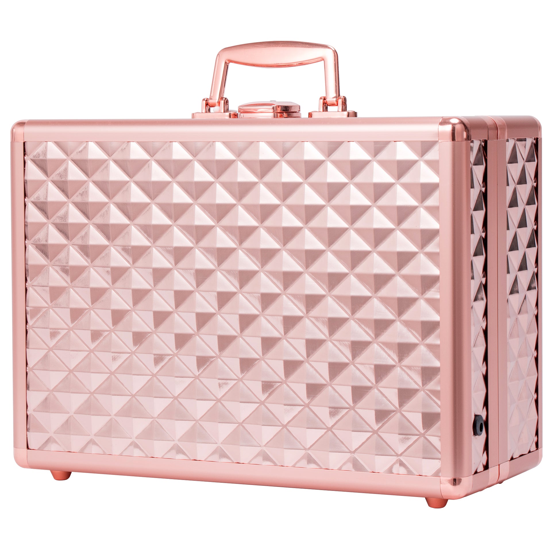 Portable Makeup Case With Led Mirror Travel Makeup Bag Cosmetic Organizer Box With Locks, Brush Holder, Dividers, Rechargeable, Rose Gold Rose Gold Aluminium Alloy