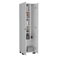 Lake Broom Cabinet Slim Design Storage Solution With Inner Shelves And Side Broom Hangers White White Particle Board