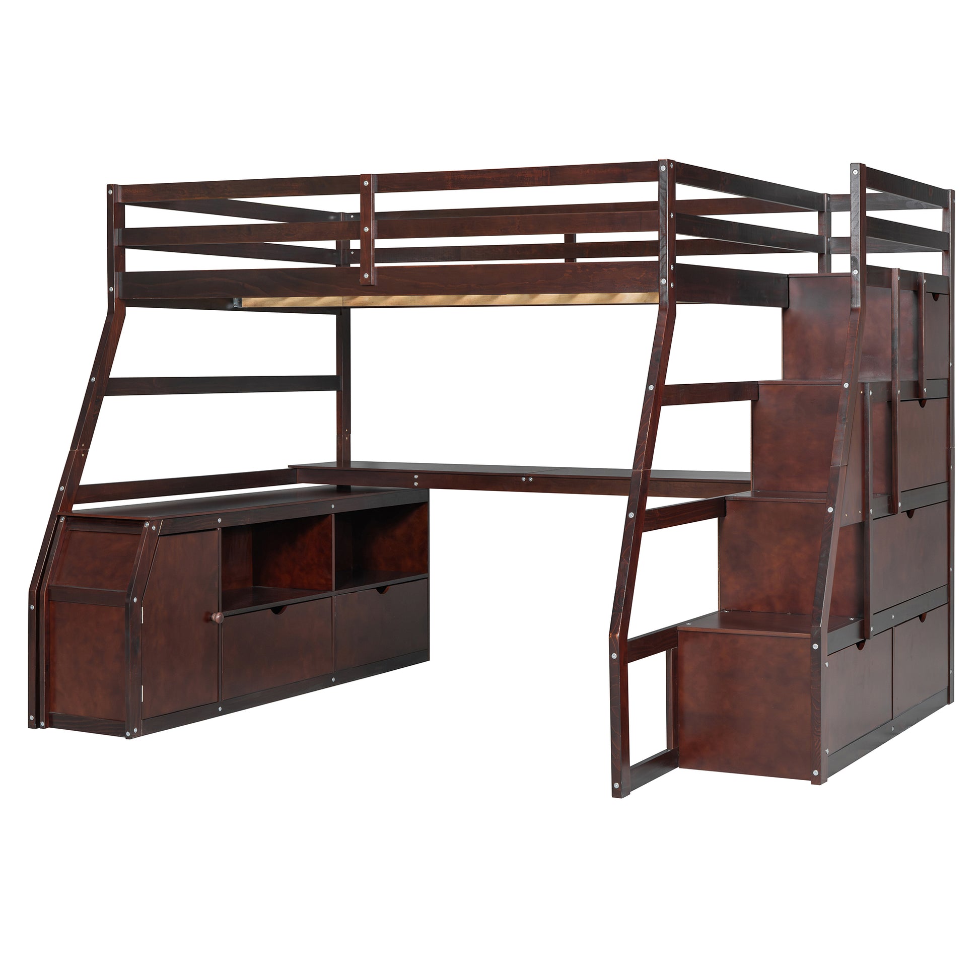 Full Size Loft Bed With 7 Drawers 2 Shelves And Desk Espresso Full Espresso Plywood