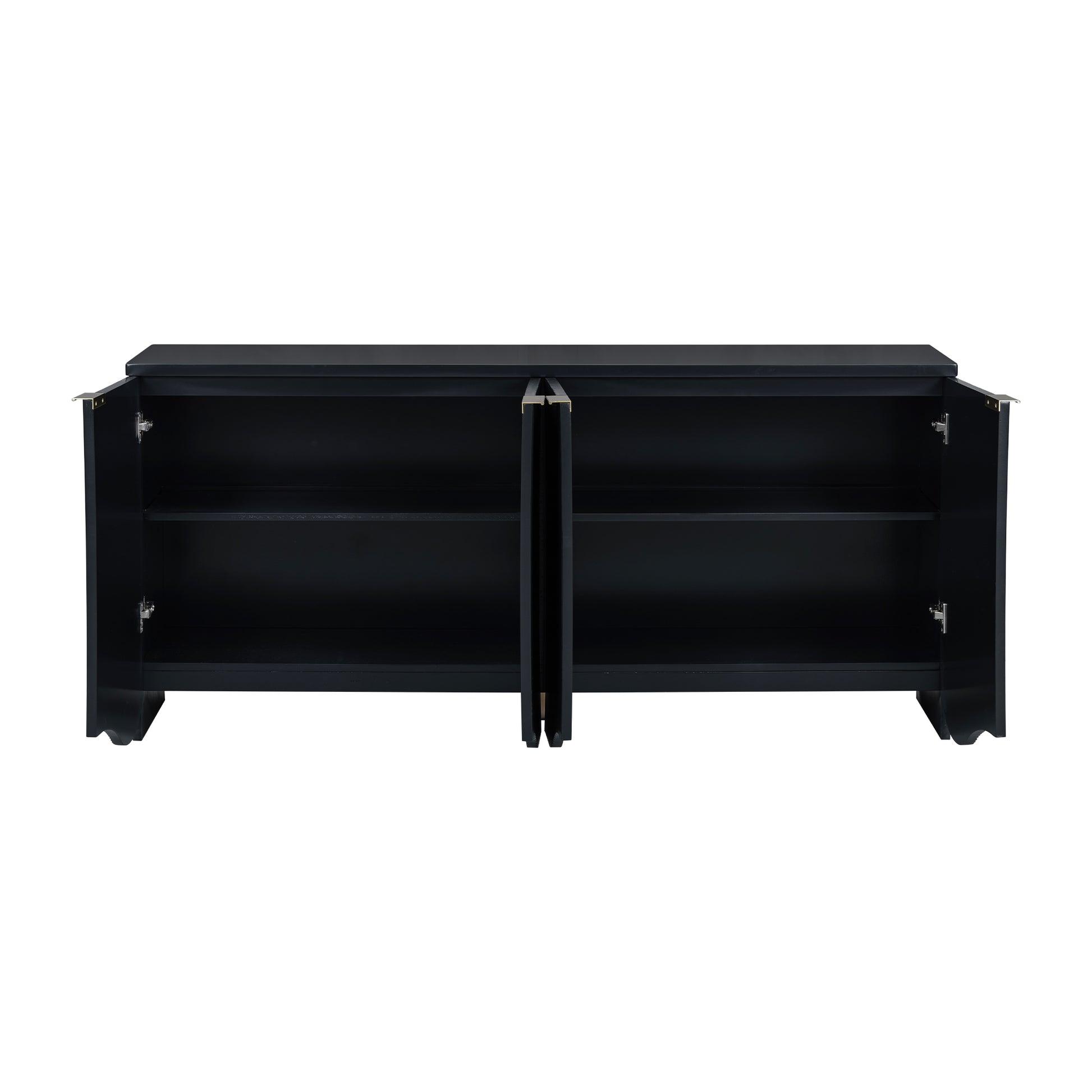 Vertical Stripes And Wavy Design Of A Four Door Cabinet Cabinet Suitable For Hallway, Entryway, Living Room 3 4 Spaces Black Primary Living Space Artsy Mdf