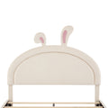 Full Size Upholstered Rabbit Shape Bed With 2 Storage Stools, Velvet Platform Bed With Cartoon Ears Shaped Headboard, White Full White Wood