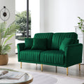 2 Seater Sofa Couch With Channel Tufted On Back And Seat Cushions, Two Throw Pillows, Velvet Green Green Foam Velvet 2 Seat