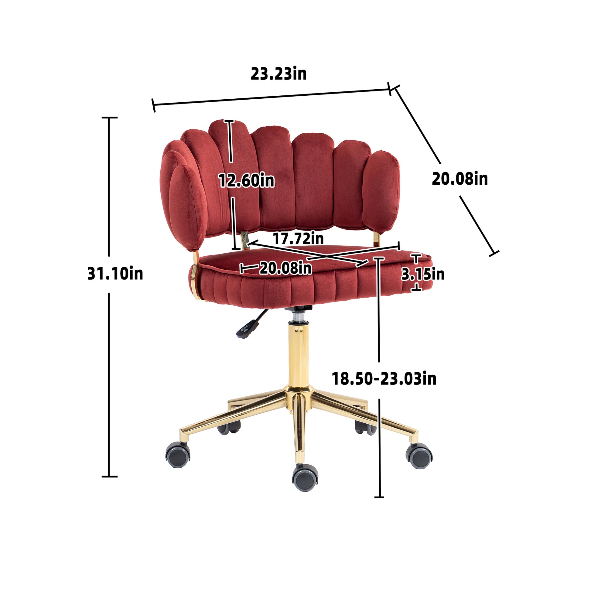 Coolmore Velvet Home Office Desk Chair, Modern Cute Computer Chair, Wheels Swivel Height Adjustable Swivel Task Chair For Home Office Wine Red Velvet Wine Red Primary Living Space Foam Velvet