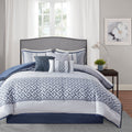 7 Piece Jacquard Comforter Set Navy Cal King California King Navy Polyester