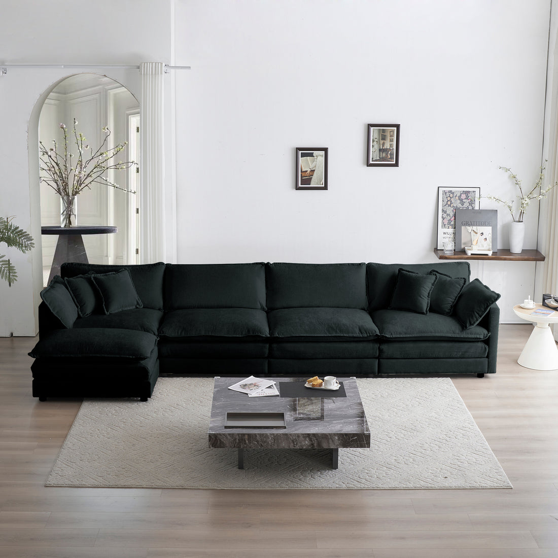 Modular Sectional Sofa For Living Room,U Shaped Couch 5 Seater Convertible Sectional Couch With 1 Ottoman ,Black Chenille Black Chenille 4 Seat