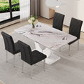 Table And Chair Set, Modern Minimalist White Marble Textured Rectangular Dining Table. Suitable For Restaurants And Living Rooms. Soft Cushion Seats.F 1280 White Mdf