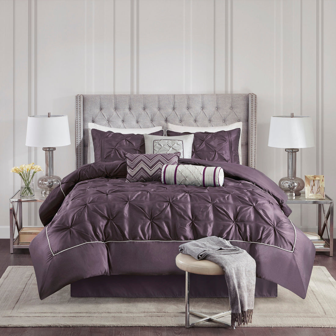 7 Piece Tufted Comforter Set Plum Queen Queen Plum Polyester