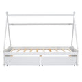 Twin Size House Platform Bed With Two Drawers,Headboard And Footboard, White Twin White Pine