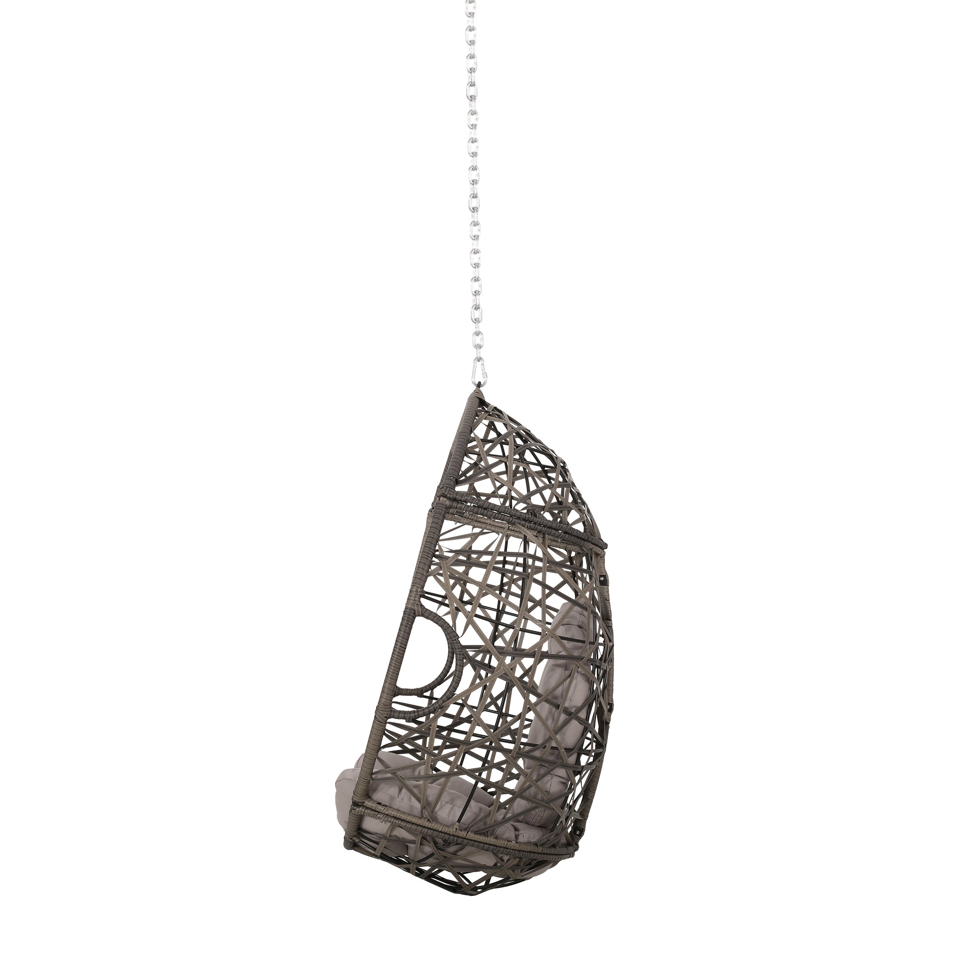Los Alamitos Hanging Chair With 8Ft Chain Grey Pe Rattan Iron Waterproof Fabric