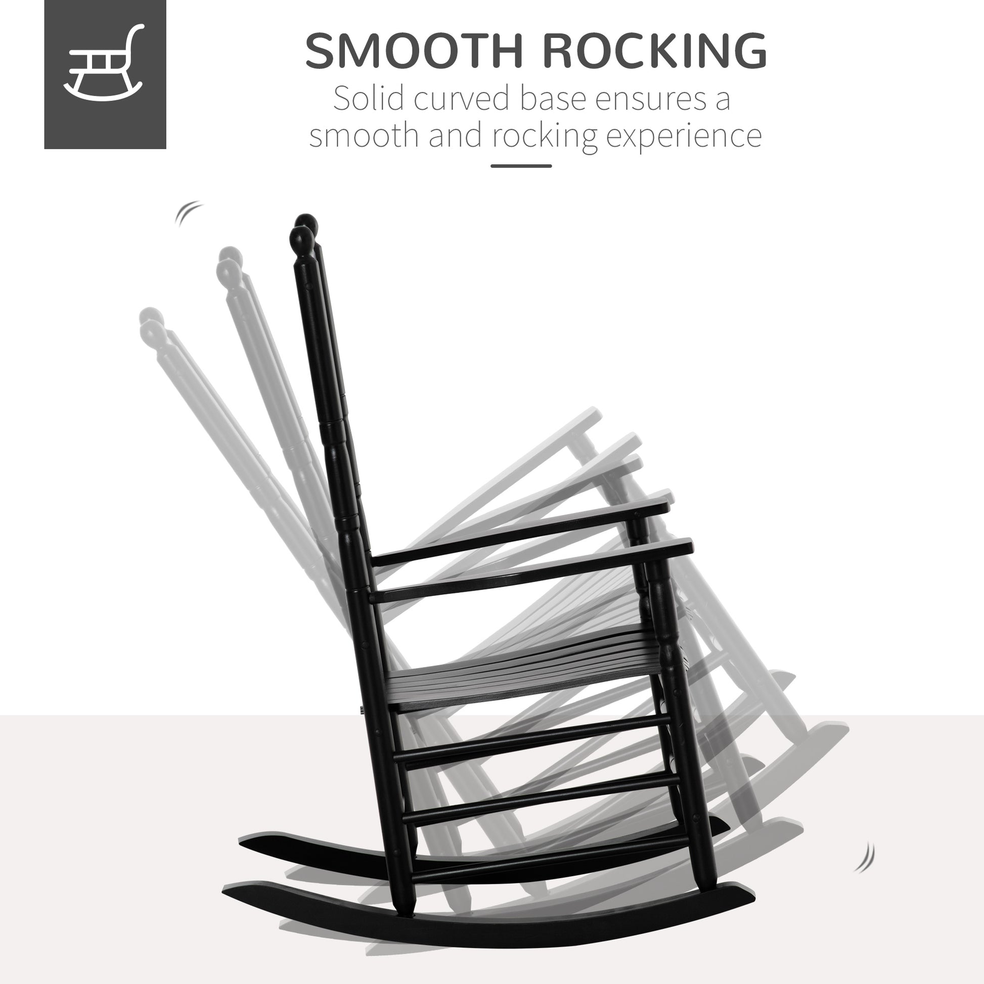 Outsunny Traditional Wooden High Back Rocking Chair For Porch, Indoor Outdoor, Black Black Wood