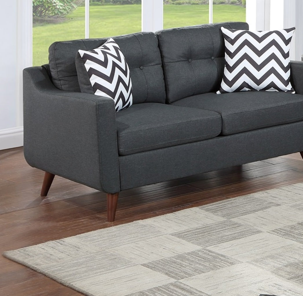 Modern Cozy Sofa Loveseat W Pillows 2Pc Sofa Set Black Polyfiber Couch Tufted Cushions Living Room Black Primary Living Space Firm Tufted Back Contemporary,Modern Pine Square Arms Linen Blend,Pine,Plywood 5 Seat