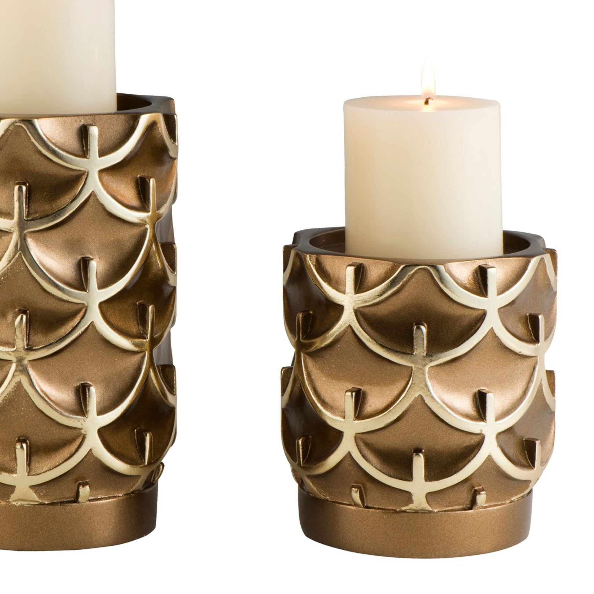 5.5" And 8" Tall Polyresin "Mystic Owl" Candleholder, Golden Finish Set Of 2 Gold Polyresin