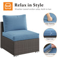 2 Piece Outdoor Patio Armless Sofa Pe Rattan Water Resistance Blue Blue Pe Rattan Iron