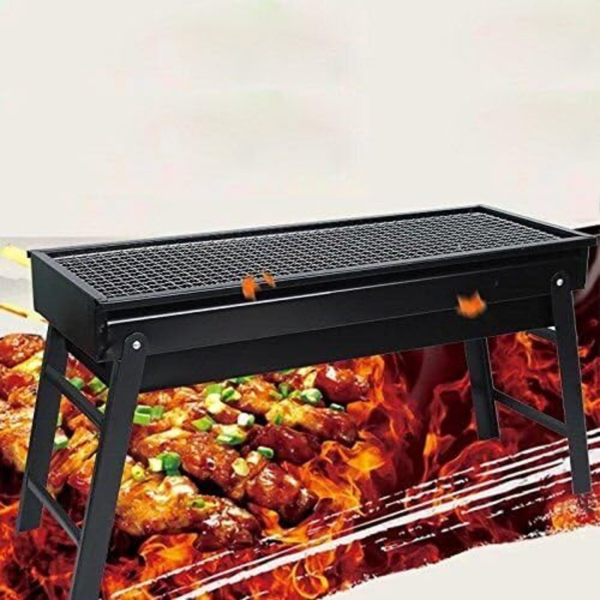 Barbecue Stove Portable Foldable Outdoor Grill Charcoal Bbq Grill Patio Camping Picnic Burner Portable Household Black Metal