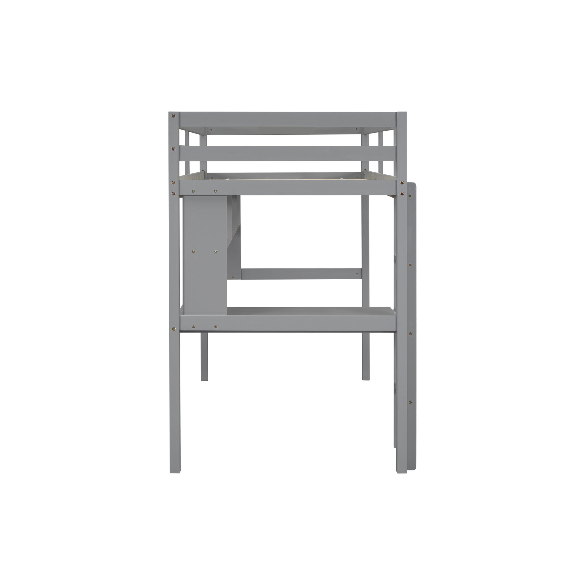 Twin Size Loft Bed With Desk And Shelves, Safety Guardrail And Ladder,Grey Twin Grey Pine
