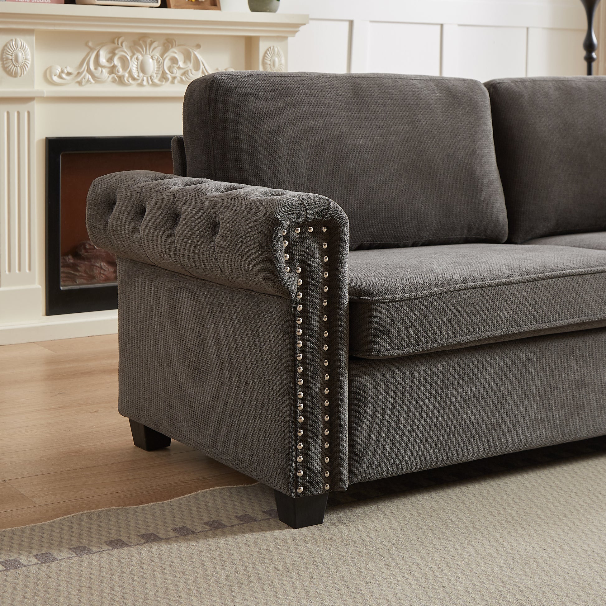 Fx 83.8" Convertible Sleeper Sofa Bed, 2 In 1 Pullout Sofa Bed, Polyester Sleeper Sofa Bed With Folding Mattress, Living Room Pullout Sofa Bed, Apartment Small Space Sofa Sleeper Gray Polyester Foam Fabric 3 Seat