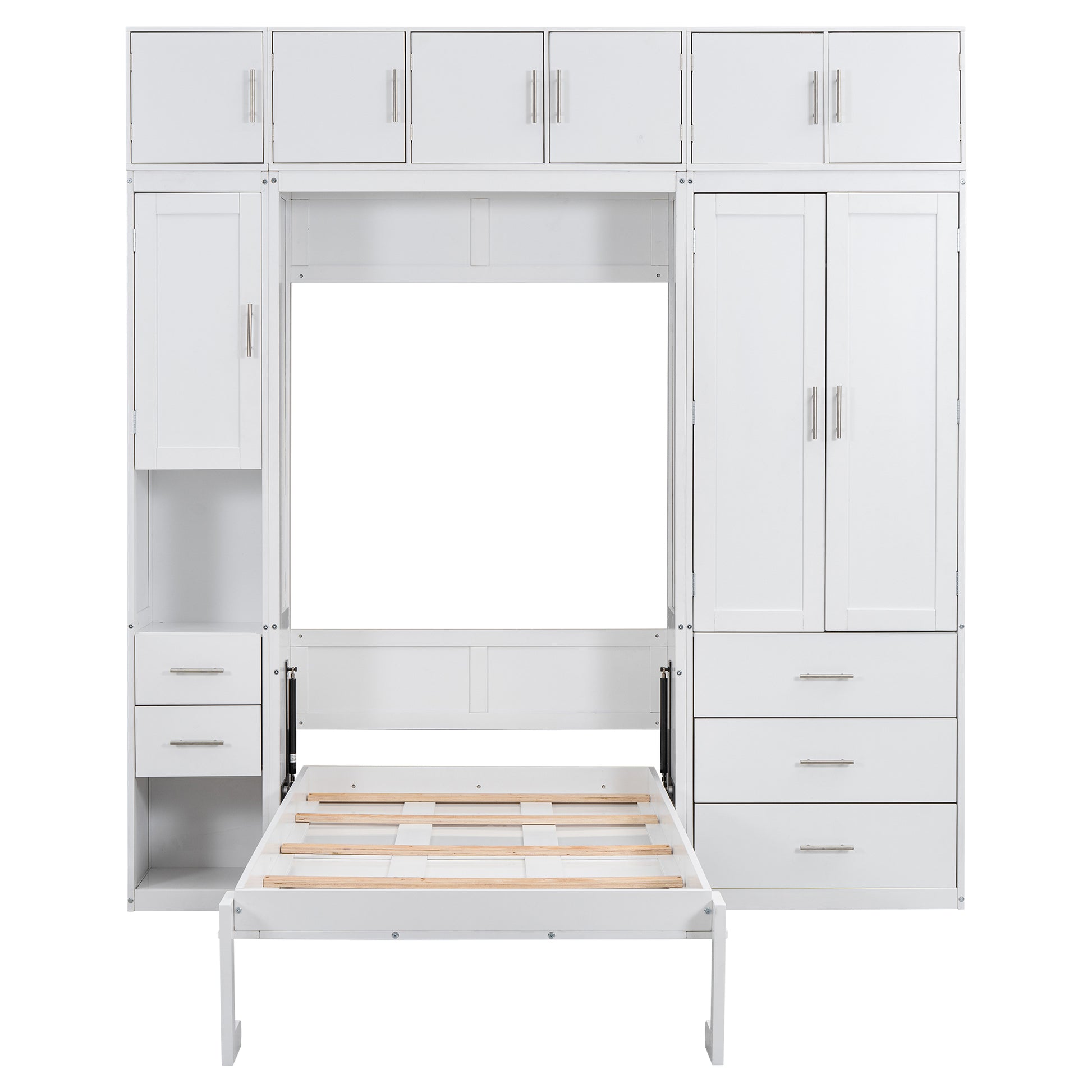 Twin Size Murphy Bed With Lockers And Wardrobes, With Installation Video, White Box Spring Not Required Twin White Murphy Solid Wood Mdf