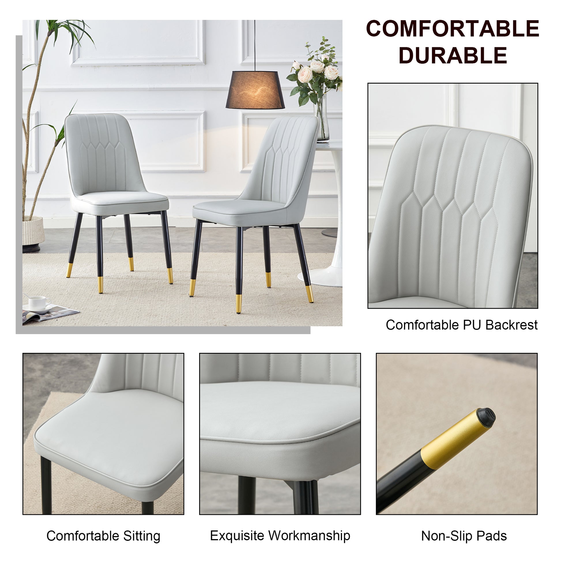 Large Modern Minimalist Rectangular Dining Table With 0.39 "Imitation Marble Black Desktop And Gold Metal Legs, Paired With 8 Chairs With Pu Cushions And Black Metal Legs.F 1538 C 007 Black Gold Glass Metal