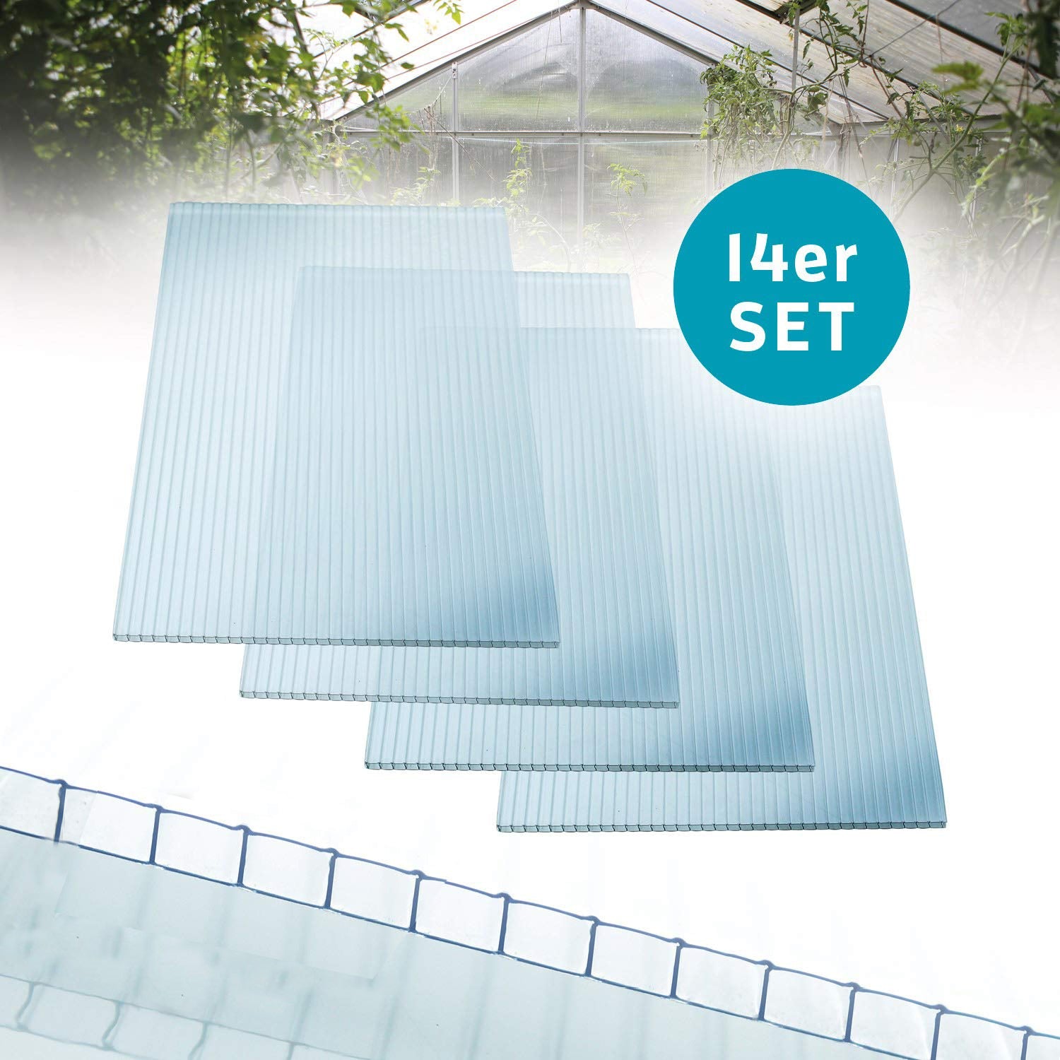 14 Pieces Set 2' W X 4' L Polycarbonate Panel,Twin Wall Polycarbonate Sheets Waterproof Uv Protected Reinforced Clear Sheets For Greenhouse, Outdoor, Plant Stand Roof White Pc