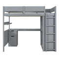 Full Size Wooden Loft Bed With Wardrobe, Desk, Drawers, Shelves, Gray Full Gray Plywood