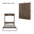 Queen Size Half Self Close And Open Murphy Bed Cabinet Space Saving Bed Perfect For Guest Room, For Bed Room, Guest Room, Home Office, Brown Box Spring Not Required Queen Brown Wood Brown Pine Murphy Pine