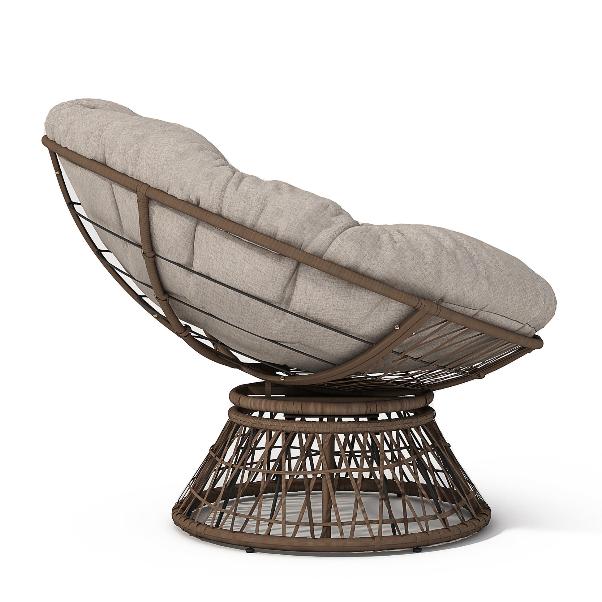 41.5" Ergonomic Wicker Chair With Cloud Thick Density Fabric Cushion,3 Proof Cover,High Capacity Iron Frame,Fluid 360 Degree Swivel For Reading,Living Room, Bedroom,Lounge,Brown Base,2 Colors