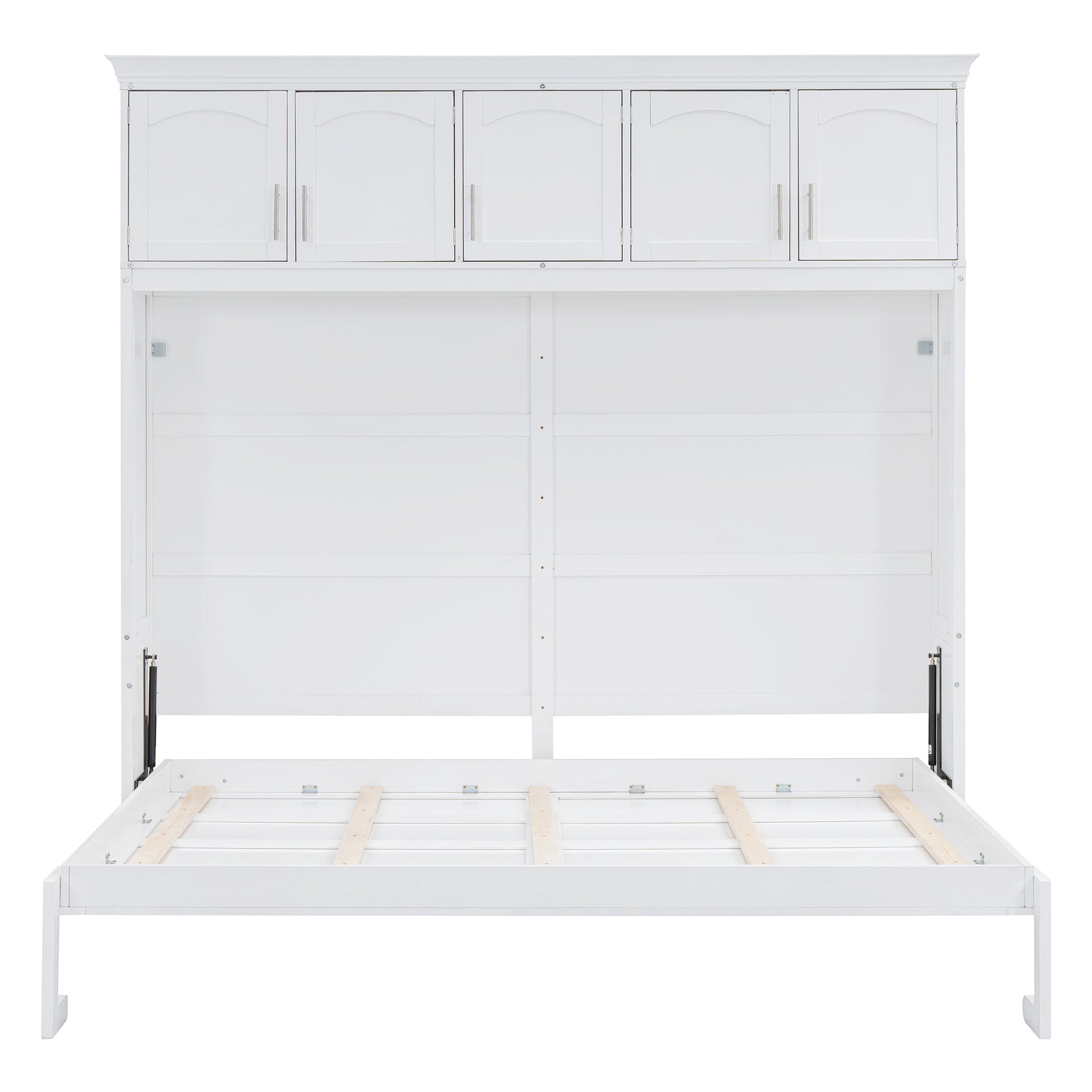 Full Size Murphy Bed Wall Bed With Top Cabinets,White Full White Plywood