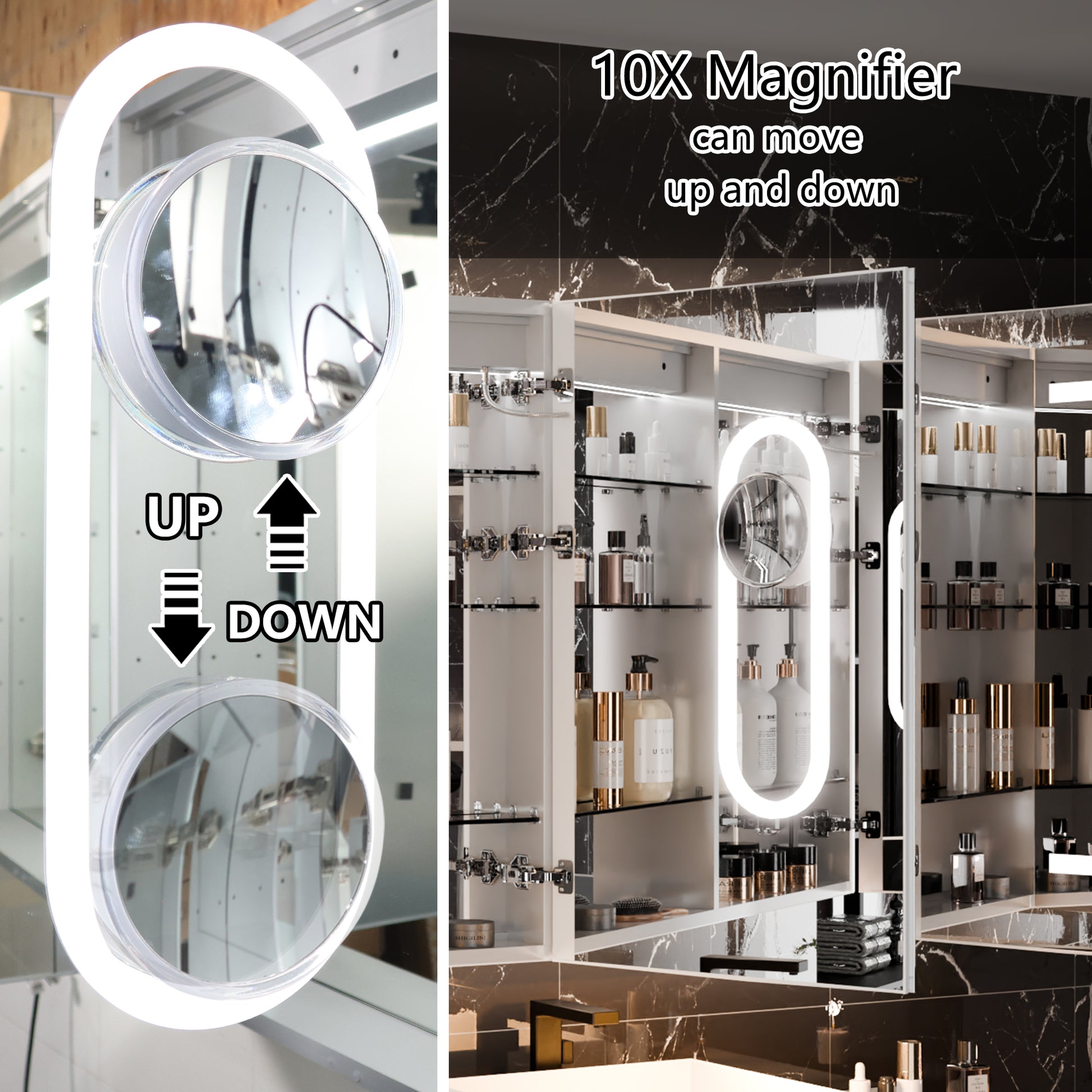 Smart Led Medicine Cabinet With Gfci Outlet & Blum Hinges, Buil Built In High Power Outlet ,72*36 Inchstepless Dimming & Anti Fog,Integrated Design,Multifunctional Bathroom Storage Silver Aluminium