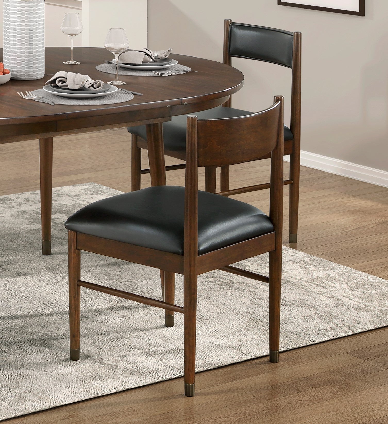 Black Leather Upholstered Side Chairs Set Of 2, Modern Contemporary Cherry Finish Wooden Furniture Dining Chairs Cherry Dining Room Contemporary,Modern,Transitional Wood