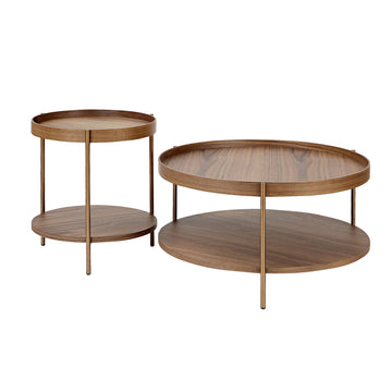 2 Piece Modern 2 Tier Round Coffee Table Set For Living Room,Easy Assembly Nesting Coffee Tables, End Side Tables For Bedroom Office Balcony Yard,Walnut Mdf Walnut Mdf Metal