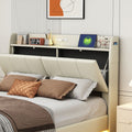 Queen Size Floating Bed Frame With Storage Headboard, Modern Upholstered Platform Bed With Touch Sensor Night Light And Usb Charger, Beige Queen Beige Bed Frame Wood
