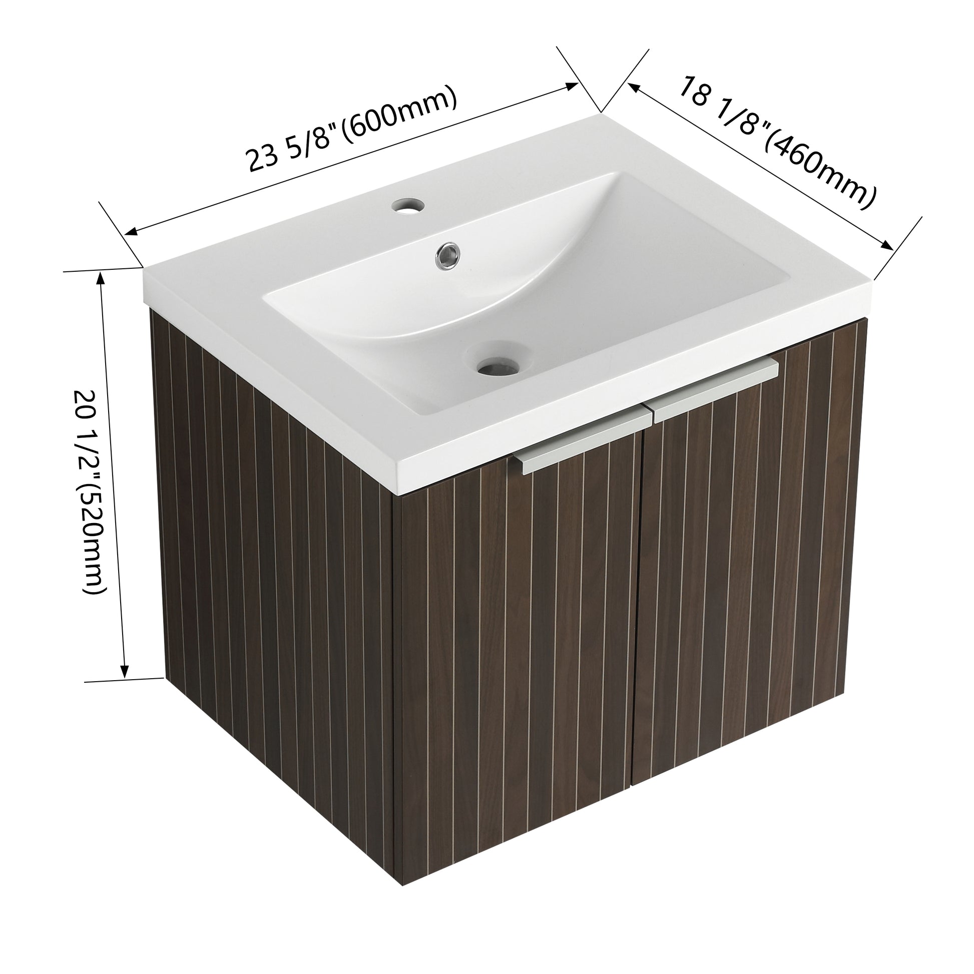 24 Inch Bathroom Cabinet With Resin Sink,Soft Close Doors,Float Mounting Design, For Small Bathroom Silver Brown Stripe Bathroom Modern Plywood Plywood