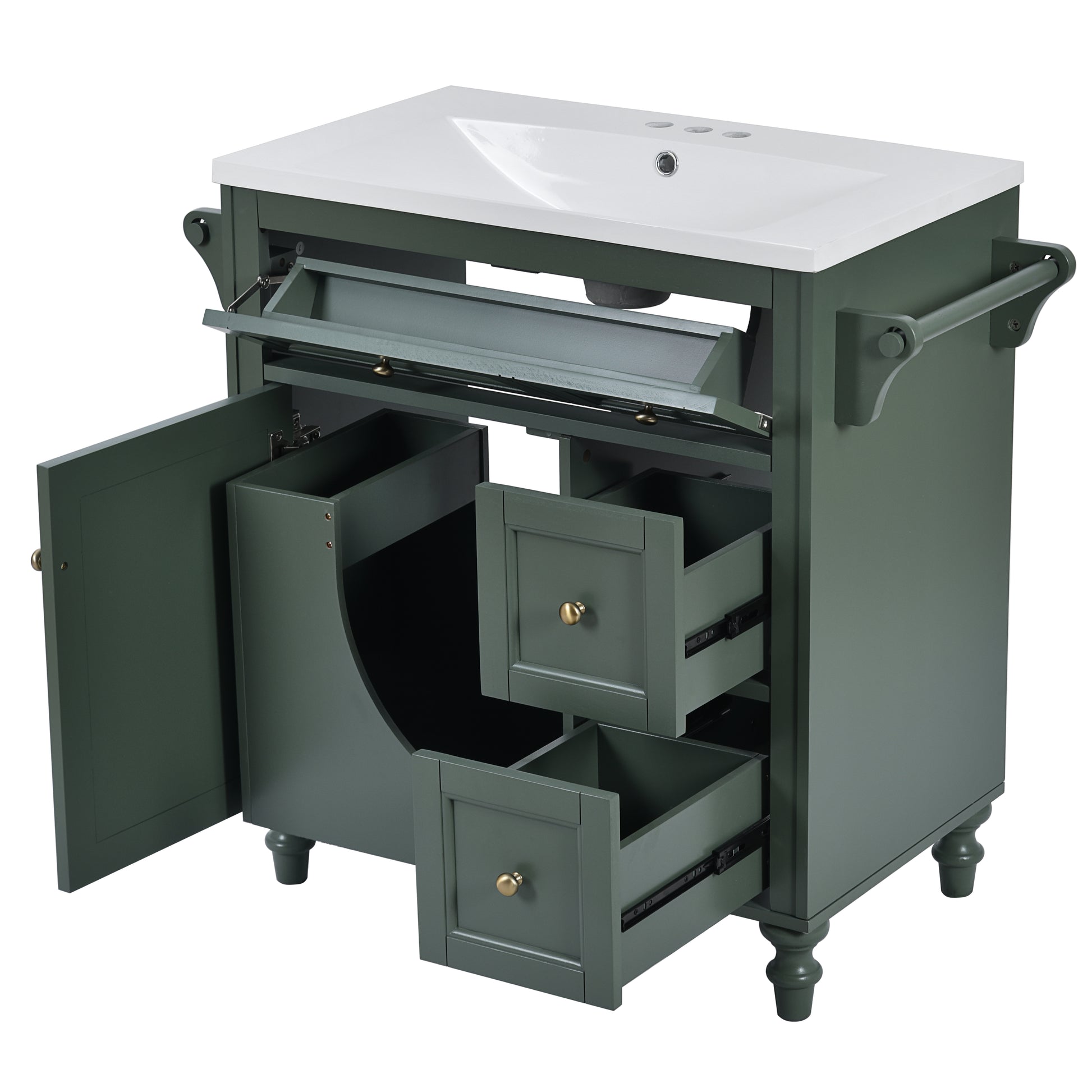 30'' Bathroom Vanity With Top Sink, Modern Bathroom Storage Cabinet With 2 Drawers And A Tip Out Drawer, Single Sink Bathroom Vanity Same As N710S130001F Green Bathroom Modern Solid Wood Mdf Resin