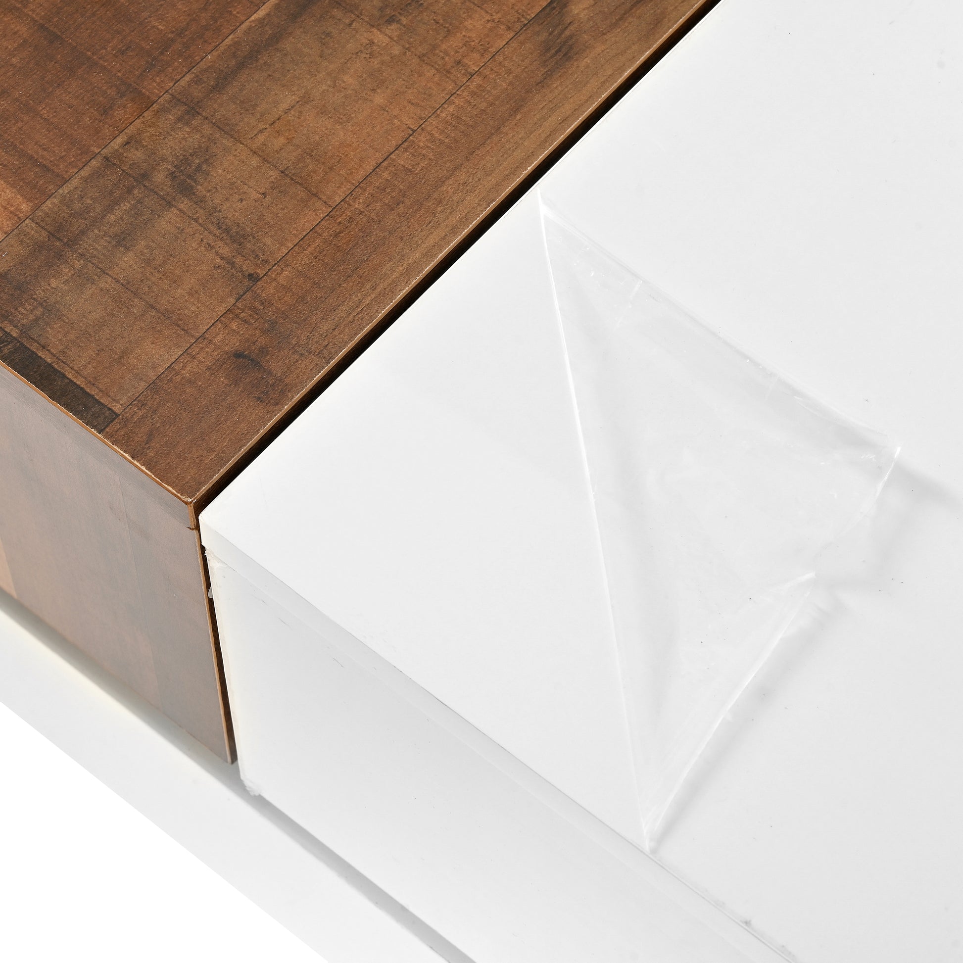31.4'' X 31.4'' Square Coffee Table With Sliding Tabletop, High Gloss Center Table With Hidden Storage Compartment, Extendable Cocktail Table With Walnut Grain Finish For Living Room, White White Square Mdf