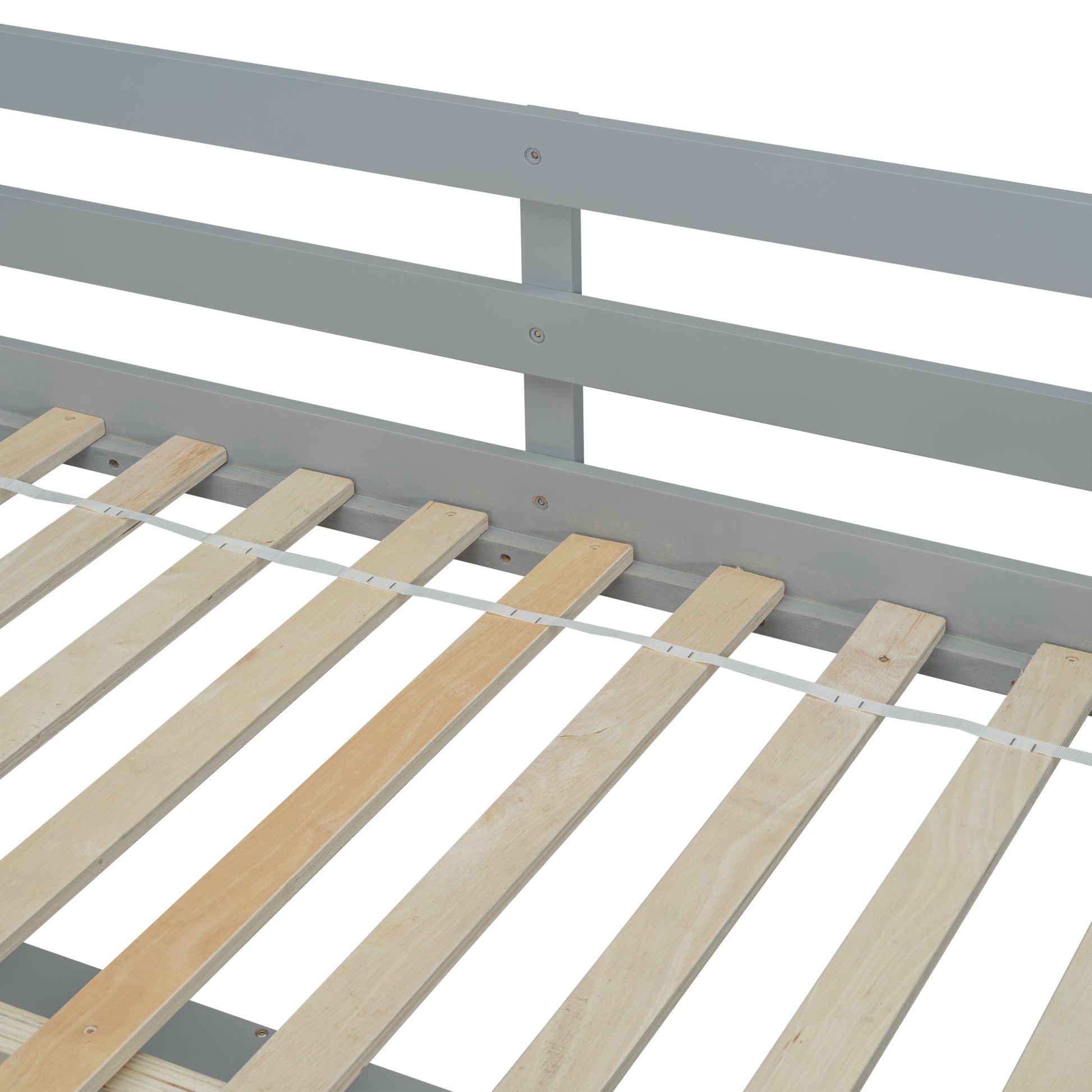 Full Size High Loft Bed With Built In Desk, Ladder Platform, Ladders, Guardrails ,Grey Full Grey Bedroom American Design Pine