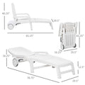 Outsunny Outdoor Chaise Lounge Chair On Wheels With Storage Box, Waterproof Lounger With Quick Assembly, Folding Design, 5 Level Adjustable Backrest For Pool, Beach, Patio, Garden, White White Polypropylene