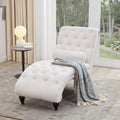 Upholstered Chaise Lounge With Solid Wood Legs, Support Pillow For Bedroom, Living Room, Office Beige Wood Fabric