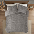 Ruched Fur Down Alternative Comforter Set King Grey Polyester