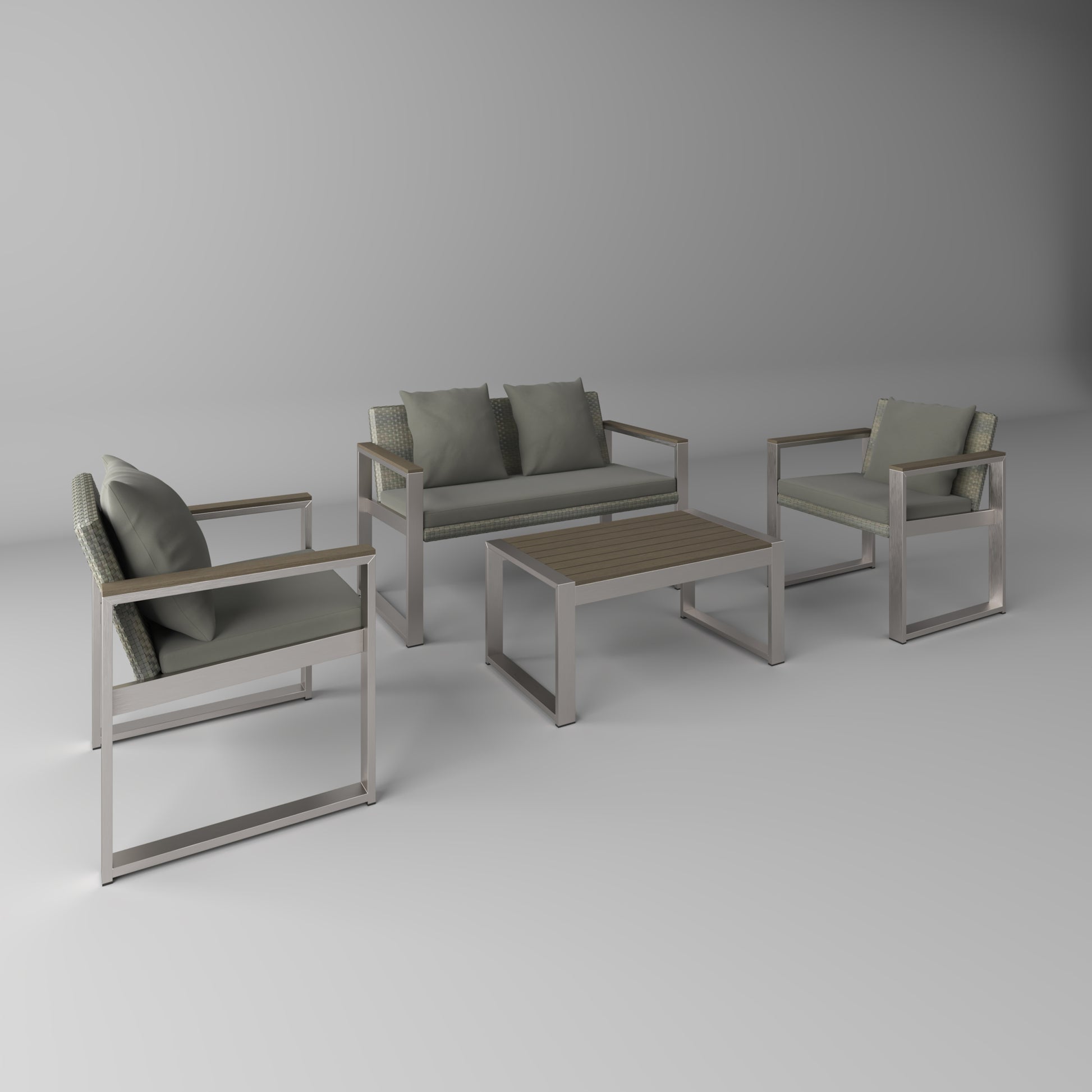 Aluminum And Rattan Modern 4 Piece Sofa Seating Group For Patio Garden Outdoor Yes Complete Patio Set Gray Silver Mildew Resistant Frame Fade Resistant Cushion Garden & Outdoor Modern Complete Patio Sets Aluminium Aluminium