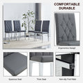 Table And Chair Set, Modern Dining Table, Tempered Glass Tabletop And Silver Colored Leg Table, Soft And Comfortable Dining Chair, Perfect For Dinner, Meetings, Home And Office Decor Gray Seats 4 Glass